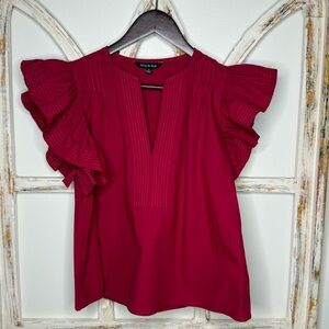 Who What Wear Burgundy Ruffle Sleeve Blouse